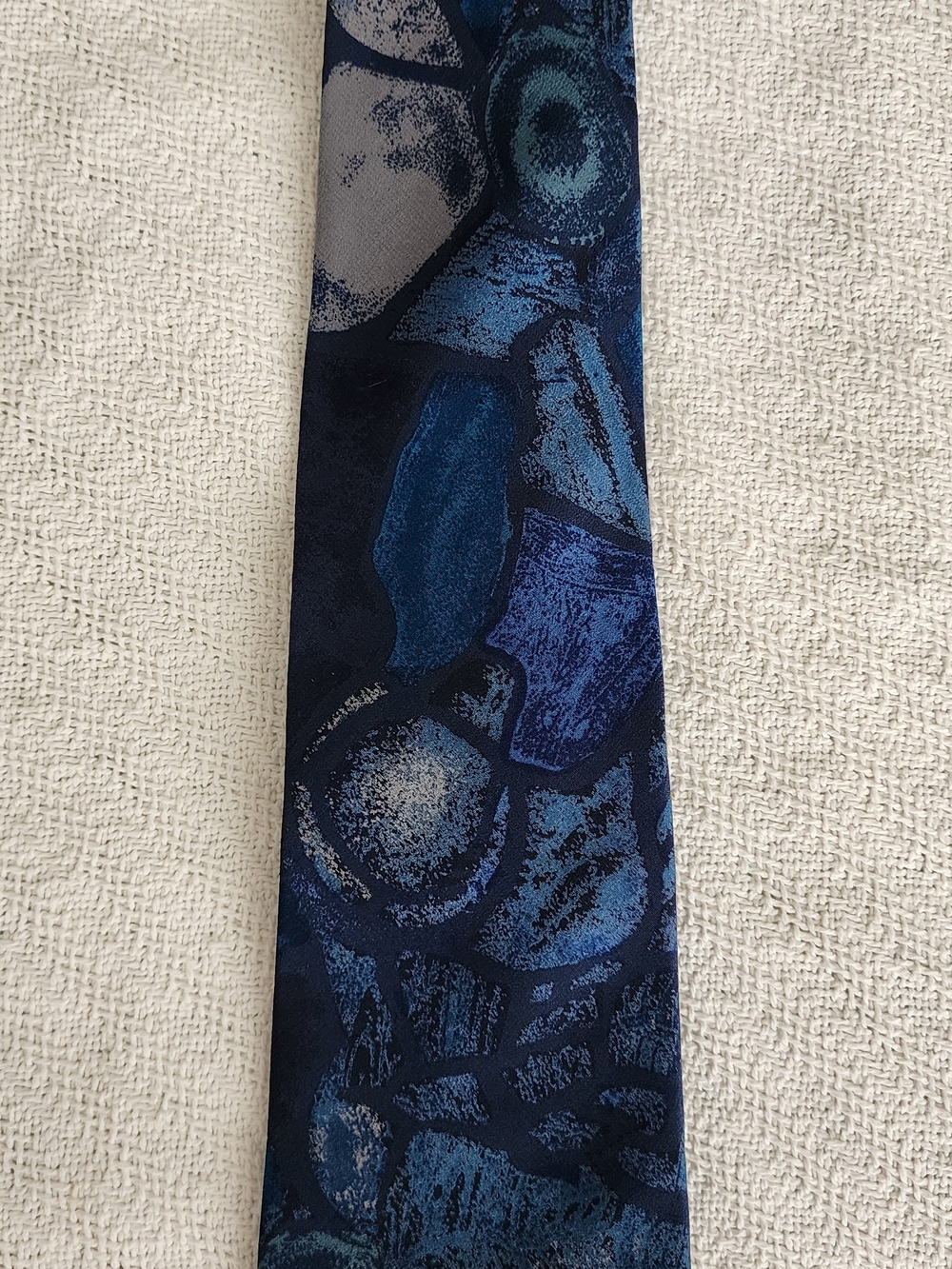 LA FENICE Italy 100% Silk Tie Blue Teal Abstract Impressionist Textured